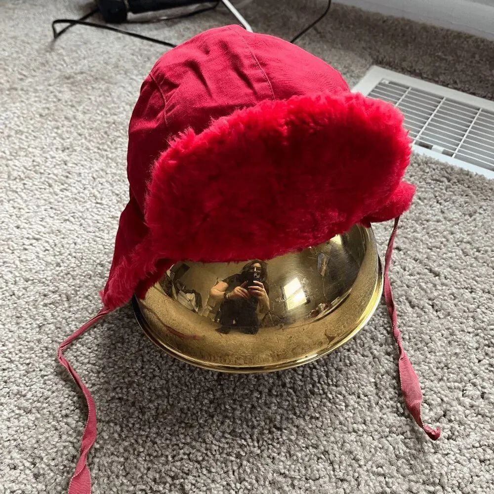 VTG 1960s Red Faux Fur Trapper Hat Alcan Aviator Quilted Lined USA